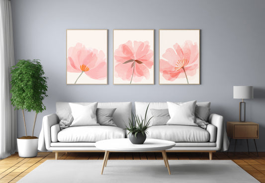 Pink Flowers Wall Set